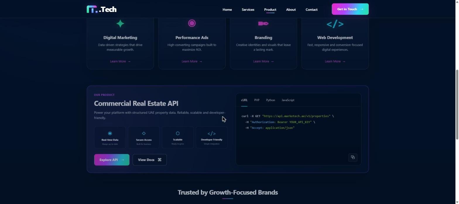 Marketech public commercial API product panel