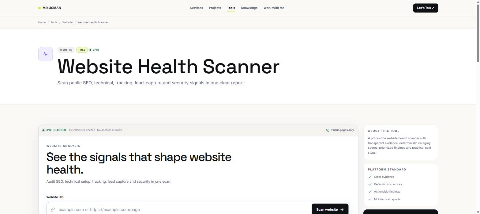 Live Website Health Scanner product interface